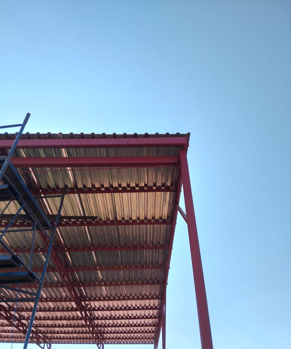 Red Steel Roof Awning Frame
